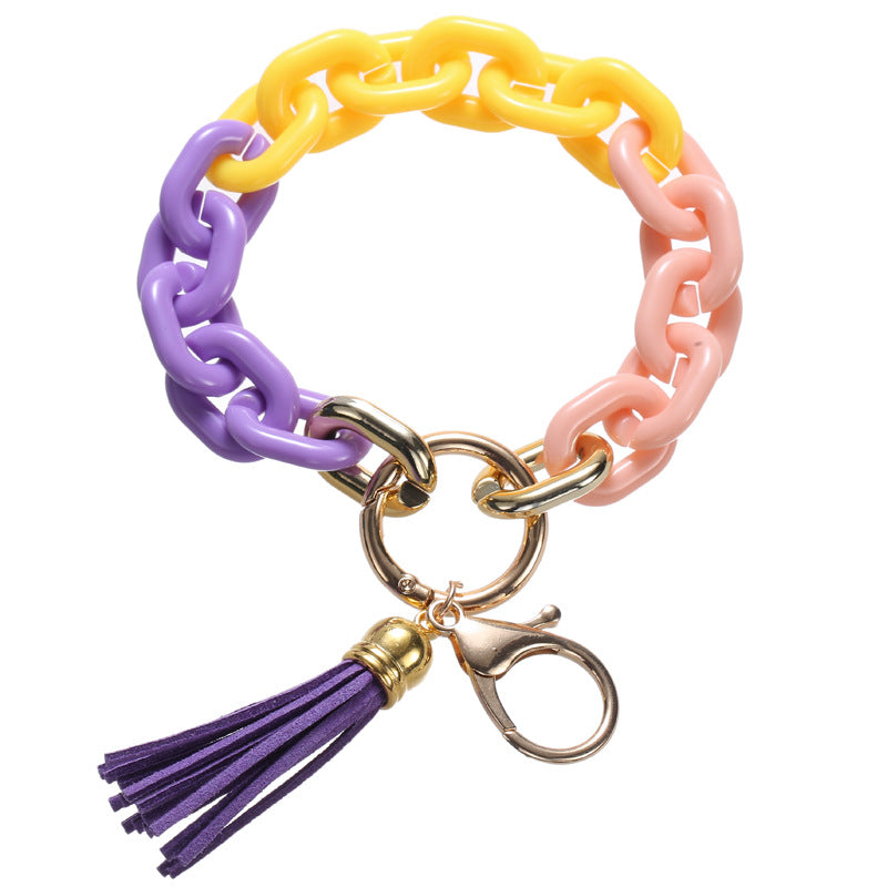 Wholesale Acrylic Chain PU Tassel Bracelet Keychain